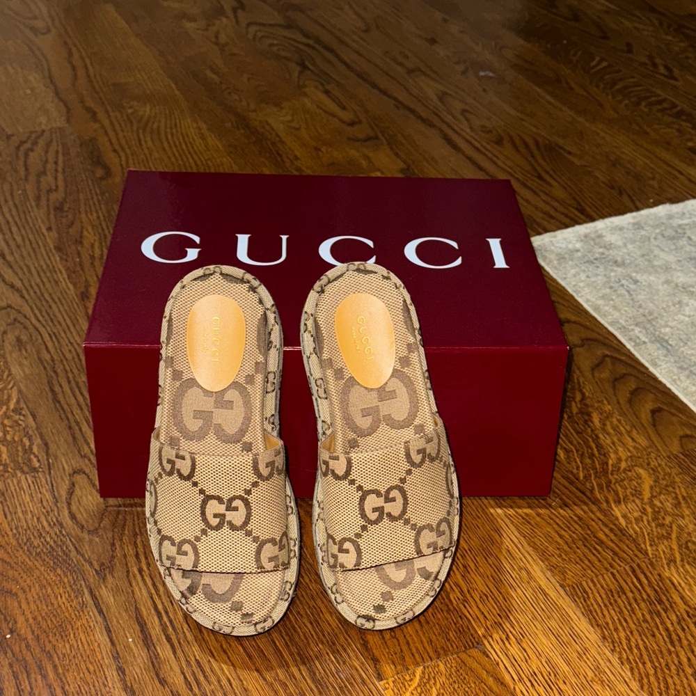 Gucci Women's Tan GG Pattern Mules